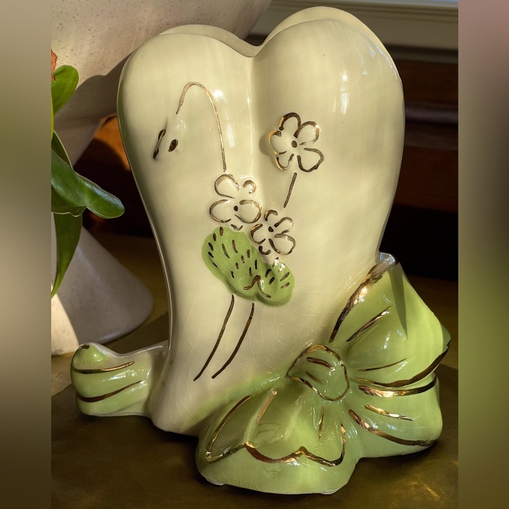 Fun mid-century modern vase with green bow